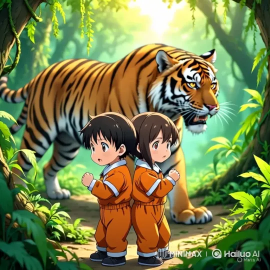 Children vs. Tiger: Anime-Style Jungle Battle – AI Generated Video | Hailuo AI