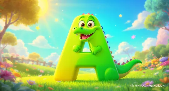 Animated Alligator in Joyful Meadow with Flora and Sparkling Sky – AI Generated Video | Hailuo AI