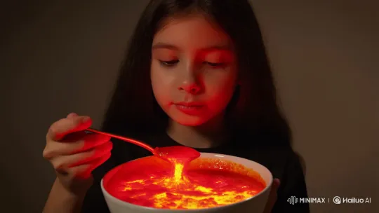 Young Woman Eats Glowing Lava-Like Substance in ASMR Video – AI Generated Video | Hailuo AI