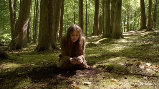 Woman Consumes Soil in Serene Forest Setting – AI Generated Video | Hailuo AI
