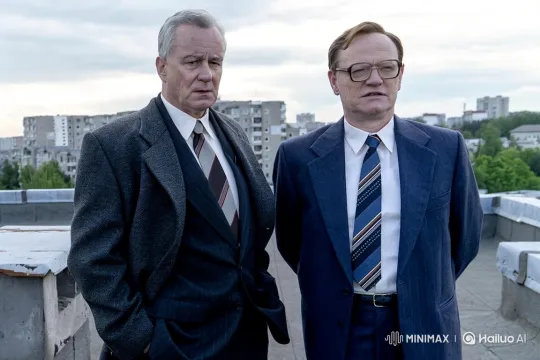 Two Men in Suits Discuss on Rooftop Amid Helicopter Overflight – AI Generated Video | Hailuo AI