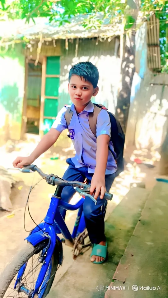 Young Boy Rides Away on Blue Bicycle – AI Generated Video | Hailuo AI