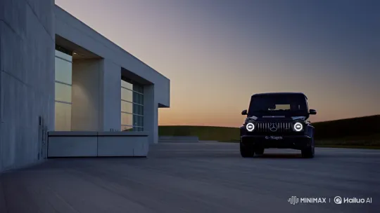 G-Wagon's Dramatic Arrival at Modern Building – AI Generated Video | Hailuo AI