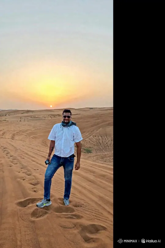Desert Drive with Sunset and Rainbow – AI Generated Video | Hailuo AI