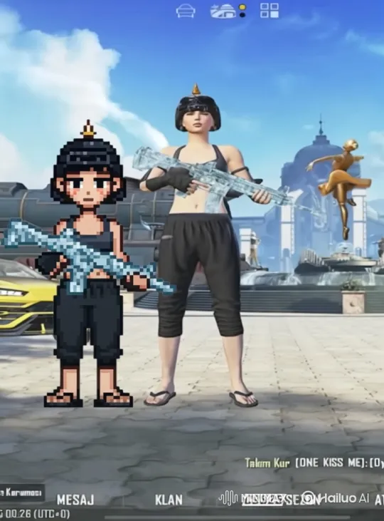 Realistic & Pixelated Characters in Futuristic Plaza Setting – AI Generated Video | Hailuo AI