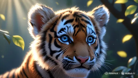 Curious Tiger Cub in Sunlit Jungle – AI Generated Video | Hailuo AI
