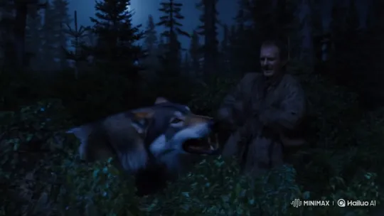 Wolf vs. Poacher: Life-or-Death Struggle in Moonlit Forest – AI Generated Video | Hailuo AI