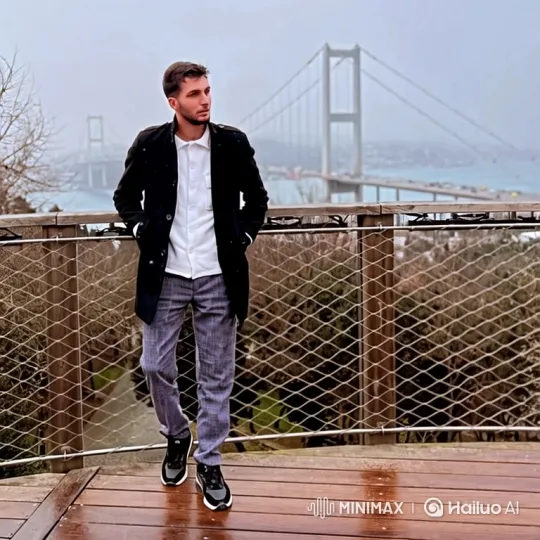 Young Man Surprised by Police on Wooden Viewpoint – AI Generated Video | Hailuo AI