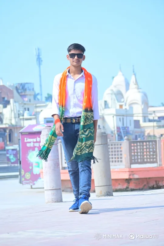 Young Man Walks Through City Terrace with Expansive Panorama – AI Generated Video | Hailuo AI