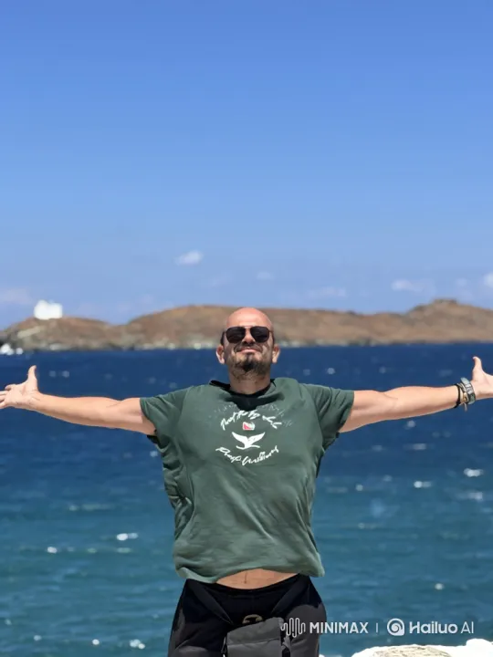 Man Embraces Freedom in Seaside Landscape – AI Generated Video | Hailuo AI