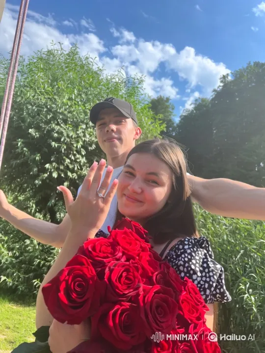 Couple's Joyful Engagement Announcement with Roses – AI Generated Video | Hailuo AI