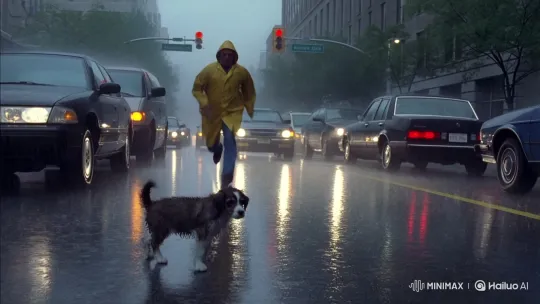 Kind Man Rescues Shivering Puppy in Rainy Street – AI Generated Video | Hailuo AI