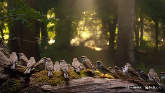 Sparrows Sudden Flight in Sunlit Forest – AI Generated Video | Hailuo AI
