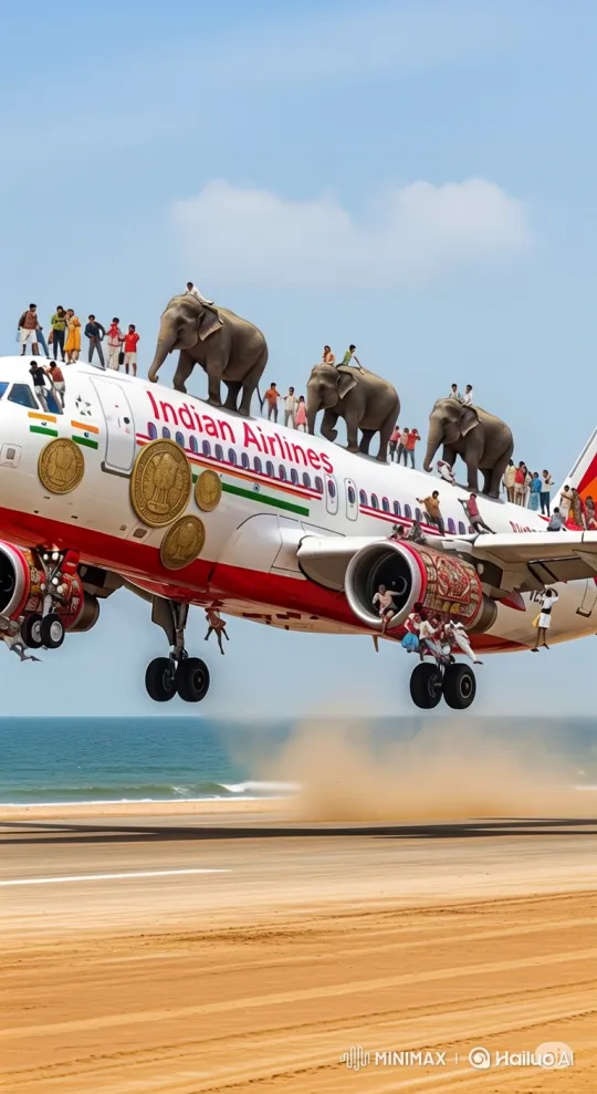 Overloaded Indian Airlines Jet Takes Off with Elephants and People – AI Generated Video | Hailuo AI