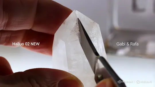 Crystal Cutting ASMR: Precise Halving with Aesthetic Overlay – AI Generated Video | Hailuo AI