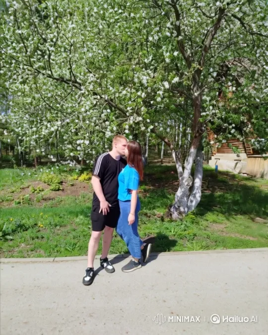 Young Family Embraces in Evening Park Scene – AI Generated Video | Hailuo AI
