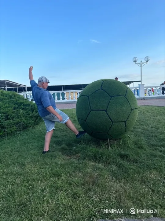 Man Kicks Topiary Soccer Ball into Goal – AI Generated Video | Hailuo AI