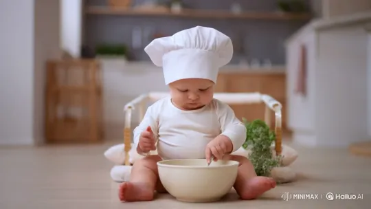 Baby Chef Pretends to Cook in Kitchen – AI Generated Video | Hailuo AI