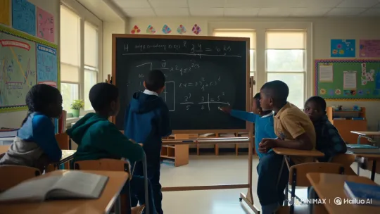 Young Boy and Classmates Collaborate on Math Problem – AI Generated Video | Hailuo AI