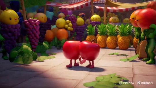 Fruit Market Dance-Off: Apples vs. Pineapples – AI Generated Video | Hailuo AI