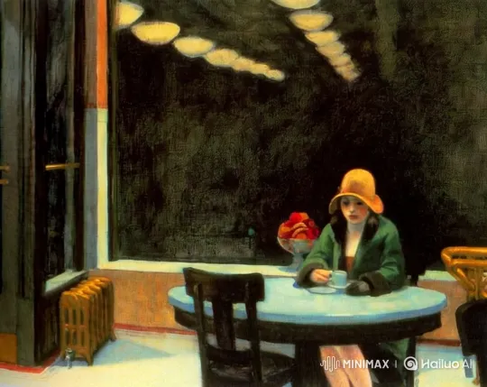Edward Hopper's Café: A Daydream in Dusk – AI Generated Video | Hailuo AI