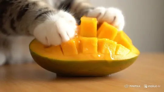 Mango Sliced Open Revealing Flesh and Pit – AI Generated Video | Hailuo AI