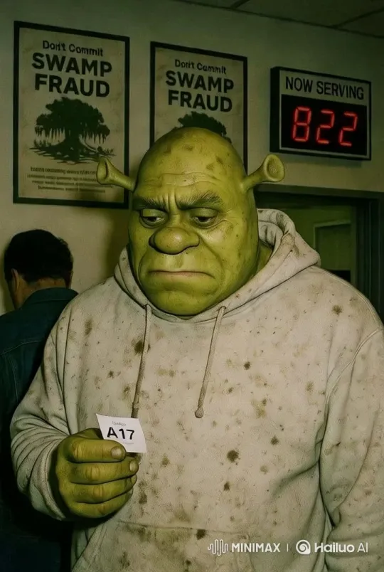 Green Ogre Anticipates Number Call in Dim Office – AI Generated Video | Hailuo AI