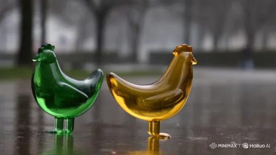 Glass Sculptures Dance in the Rain – AI Generated Video | Hailuo AI