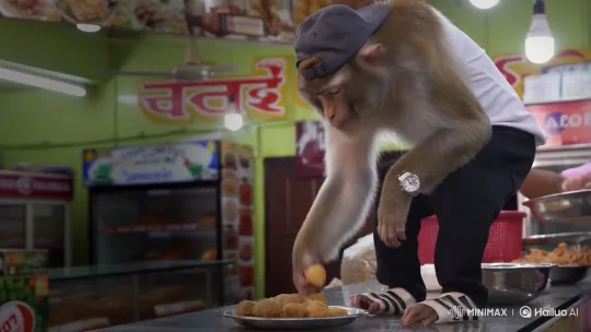 Muscular Monkey Vlogs Over Surati Locho Delight – AI Generated Video | Hailuo AI