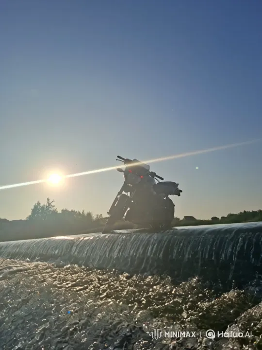 Motorcycle Transforms into an Aircraft Over Weir – AI Generated Video | Hailuo AI