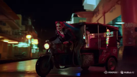 Punk Rock Woman Drives Neon-Lit Haribaja at Night – AI Generated Video | Hailuo AI