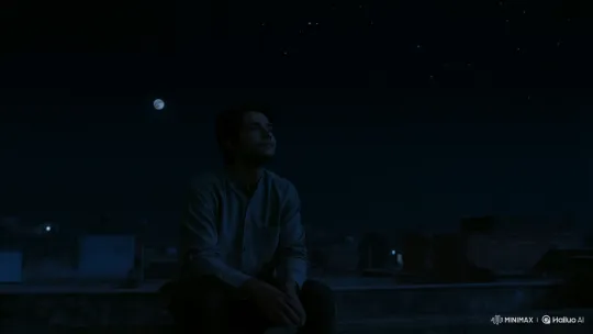 Contemplative Young Man Reflects Under Night Sky – AI Generated Video | Hailuo AI