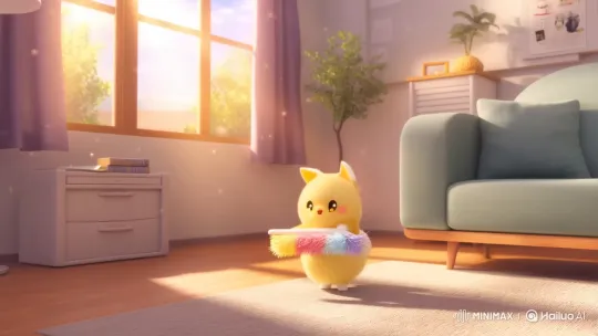 Fuku-chan, the Adorable Cleaner in a Sunlit Room – AI Generated Video | Hailuo AI