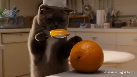 Cat Chef Serves Jelly to Sentient Orange – AI Generated Video | Hailuo AI