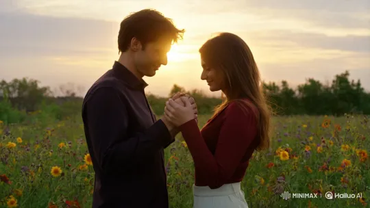 Couple Expresses Love in Golden Hour Wildflower Field – AI Generated Video | Hailuo AI