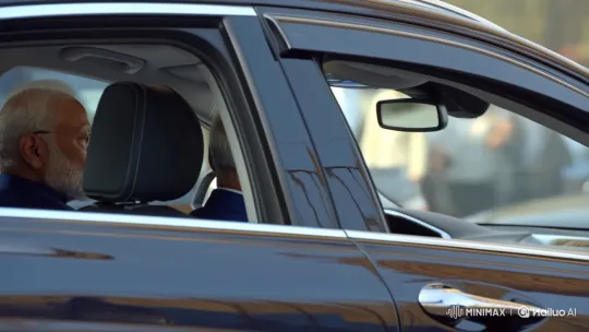 Dynamic Shot of PM Modi in a Moving Official Car – AI Generated Video | Hailuo AI