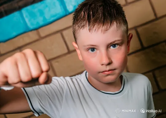 Boy with Fiery Powers Sprints Down Corridor – AI Generated Video | Hailuo AI