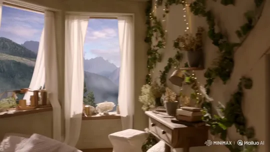 Whimsical Bedroom with Stunning Mountain View – AI Generated Video | Hailuo AI