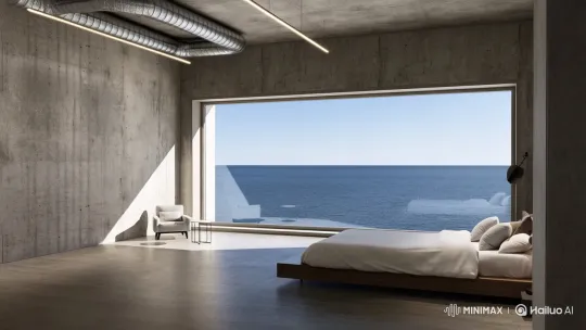 Industrial Bedroom Meets Panoramic Lake View – AI Generated Video | Hailuo AI