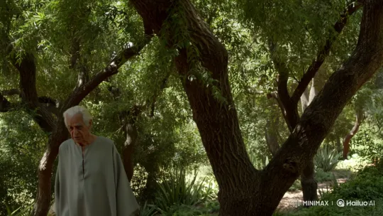 Elderly Man Reflects in a Lush Garden Setting – AI Generated Video | Hailuo AI