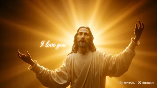 Jesus Embraces with Silent 'I Love You' in Golden Light – AI Generated Video | Hailuo AI