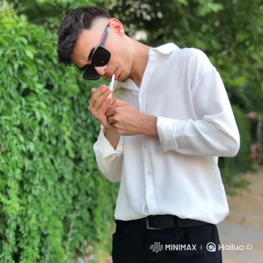 Young Man Smoking Cigarette by a Hedge – AI Generated Video | Hailuo AI