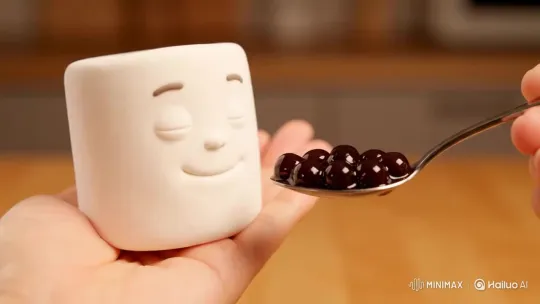 Marshmallow Fed Chocolate Boba by Hand – AI Generated Video | Hailuo AI