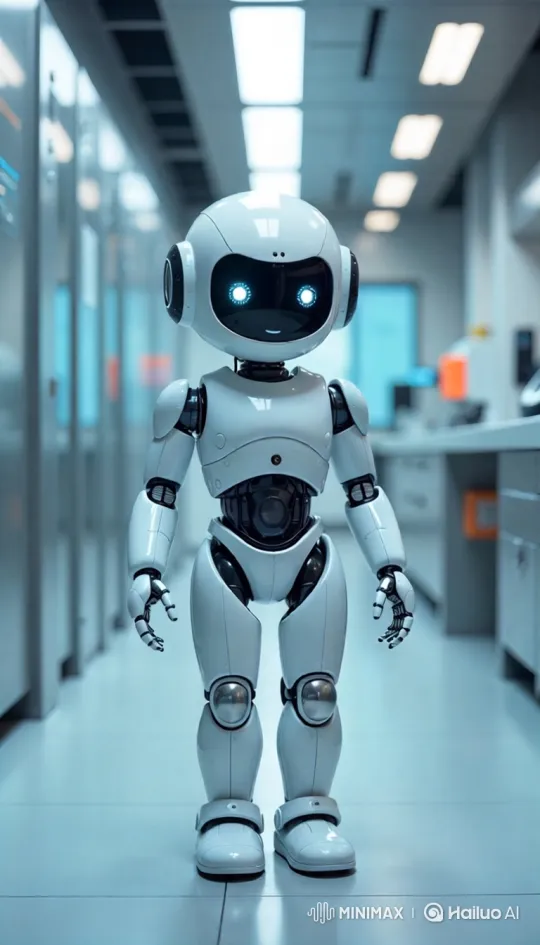Futuristic Robot Explores High-Tech Corridor – AI Generated Video | Hailuo AI
