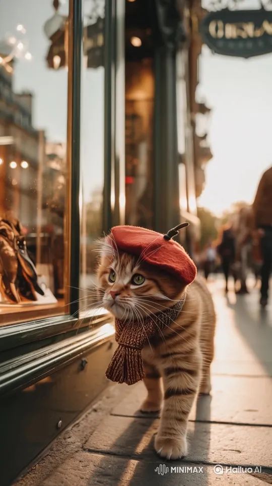 Fashionable Cat Strolls Down Sunlit City Street – AI Generated Video | Hailuo AI