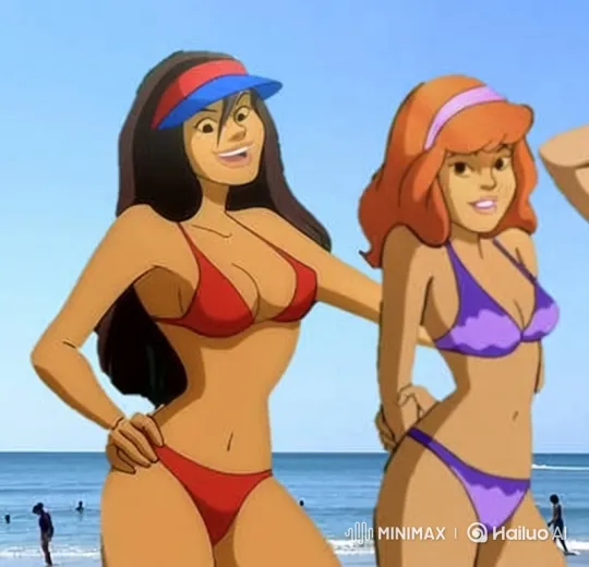 Animated Women Kiss on a Sunny Beach – AI Generated Video | Hailuo AI