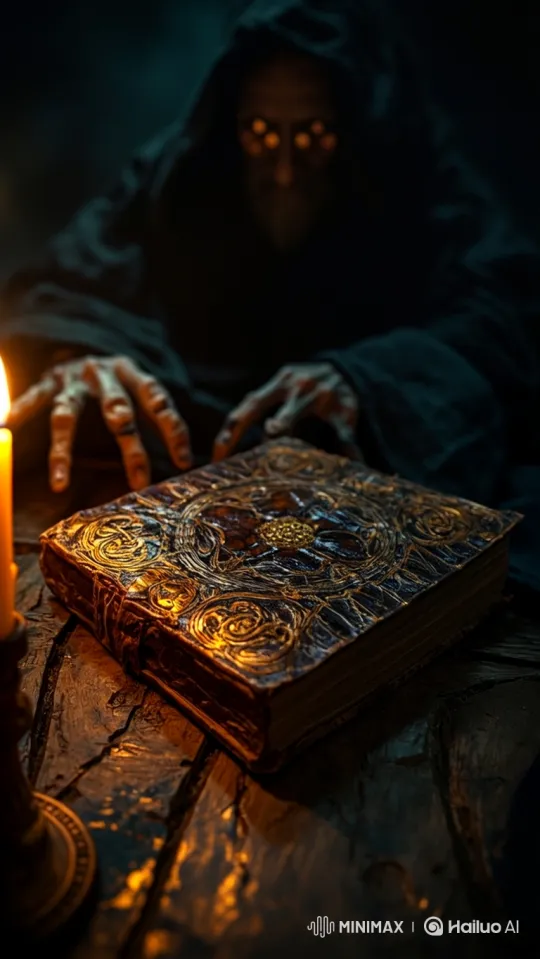 Mysterious Figure Examines Ancient, Enigmatic Tome – AI Generated Video | Hailuo AI