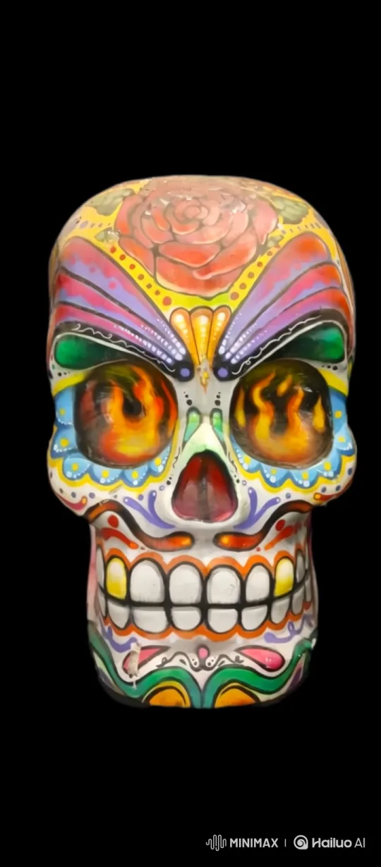 Animated Skull Rotates with Intricate Painted Designs – AI Generated Video | Hailuo AI
