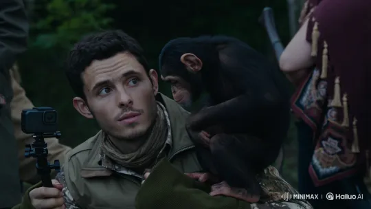 Man with Chimp on Shoulder Speaks Angrily – AI Generated Video | Hailuo AI