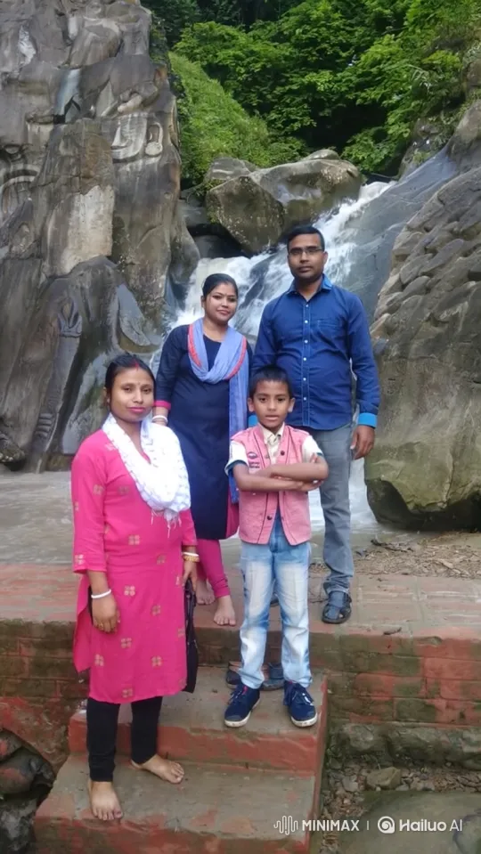 Family and Public Figure Share Embrace at Waterfall – AI Generated Video | Hailuo AI